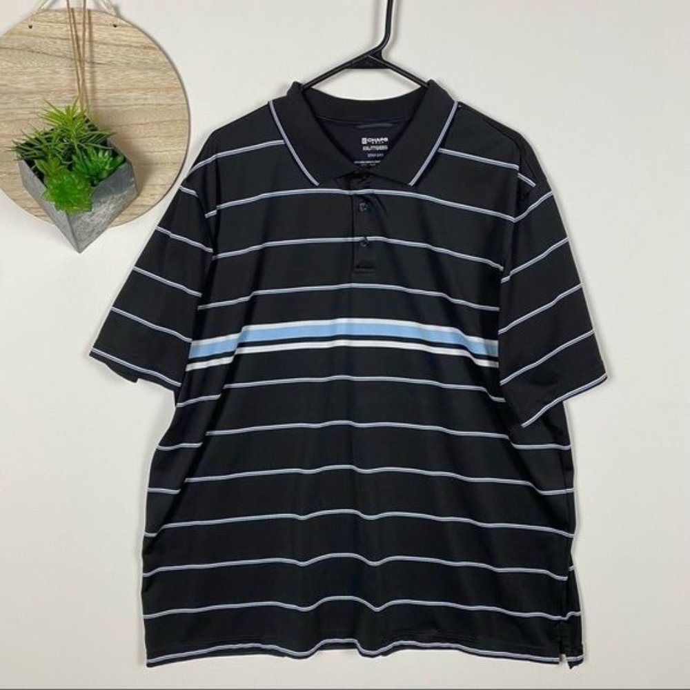 Chaps Black White Blue Stripe Wicking Gold Polo XXL